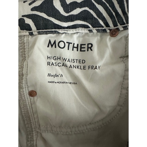 MOTHER High Waisted Rascal Ankle Fray Zebra Print Jeans Women's Size 25 - Picture 5 of 8